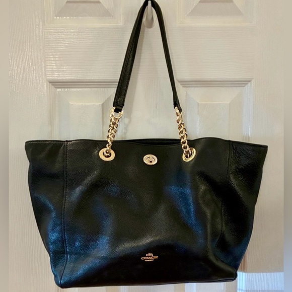 Coach Handbags - Coach (REHAB Project) Black Tote with Gold Accents READ FULL Description